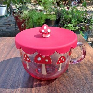 Sheffield Home Dining Glass Mushroom Mug with Silicone Topper, Red/Beige/White